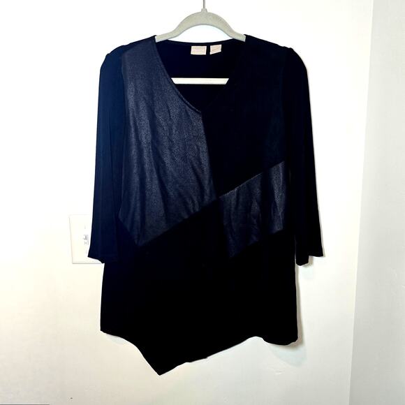 Chico’s Travelers Mixed Media Asymmetrical Tunic Size 0 (US 4/6) Wrinkle-Free - Picture 1 of 8
